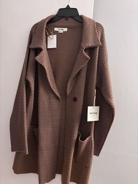 Brown Chevron Open Front Cardigan